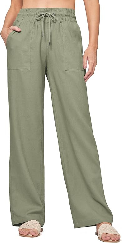 Willit Women Linen Pants Wide Leg Casual Palazzo Pants Cotton Linen Lounge Beach Summer Pants wit... | Amazon (US)