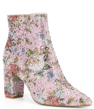 Blue by Betsey Johnson Cady Floral Rhinestone Block Heel Booties | Dillard's