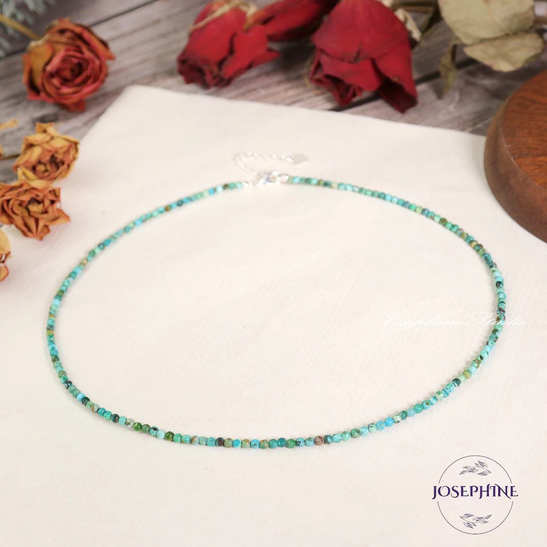AA+ Grade Turquoise 3mm Gemstone Beaded Minimalist Women Choker, Gemstone Crystal Dainty Beaded N... | Etsy (US)