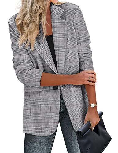 Zeagoo Casual Blazer for Women Plaid Blazer Jackets Suit Boyfriend Button Front Blazer | Amazon (US)