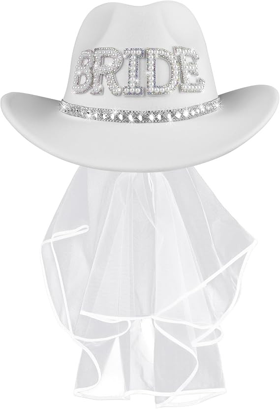 MGupzao Cowboy Hat and Veil Bachelorette Party Decor, White Cowgirl Hat Wedding Bridal Shower Fav... | Amazon (CA)