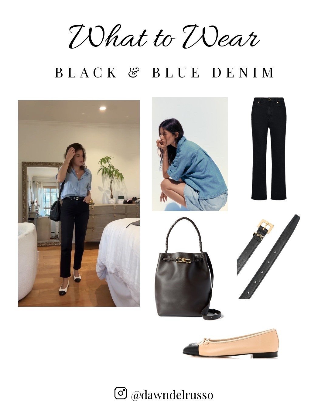 Chambray and black denim outfit work day look