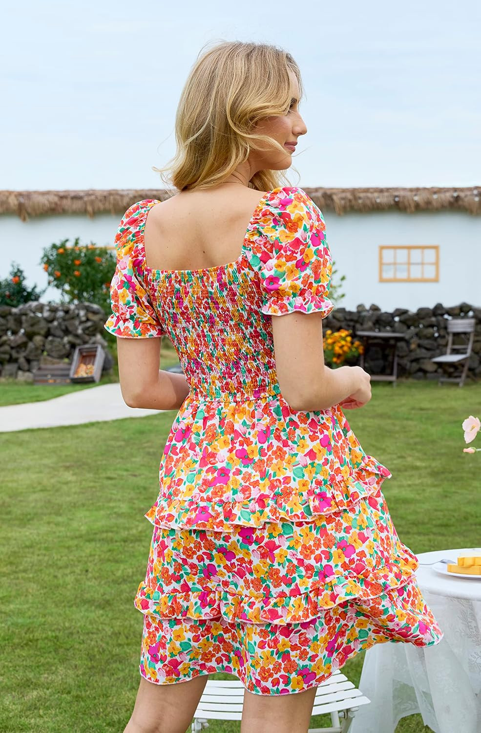 NIVYEE Women's Casual Floral Summer Dress Puff Sleeve Ruffle Hem Inside Liner A-line Dresses | Amazon (US)