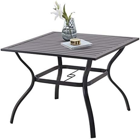 Patio Dining Table for 4, Outdoor Metal Square Table with Umbrella Hole, Black | Amazon (US)