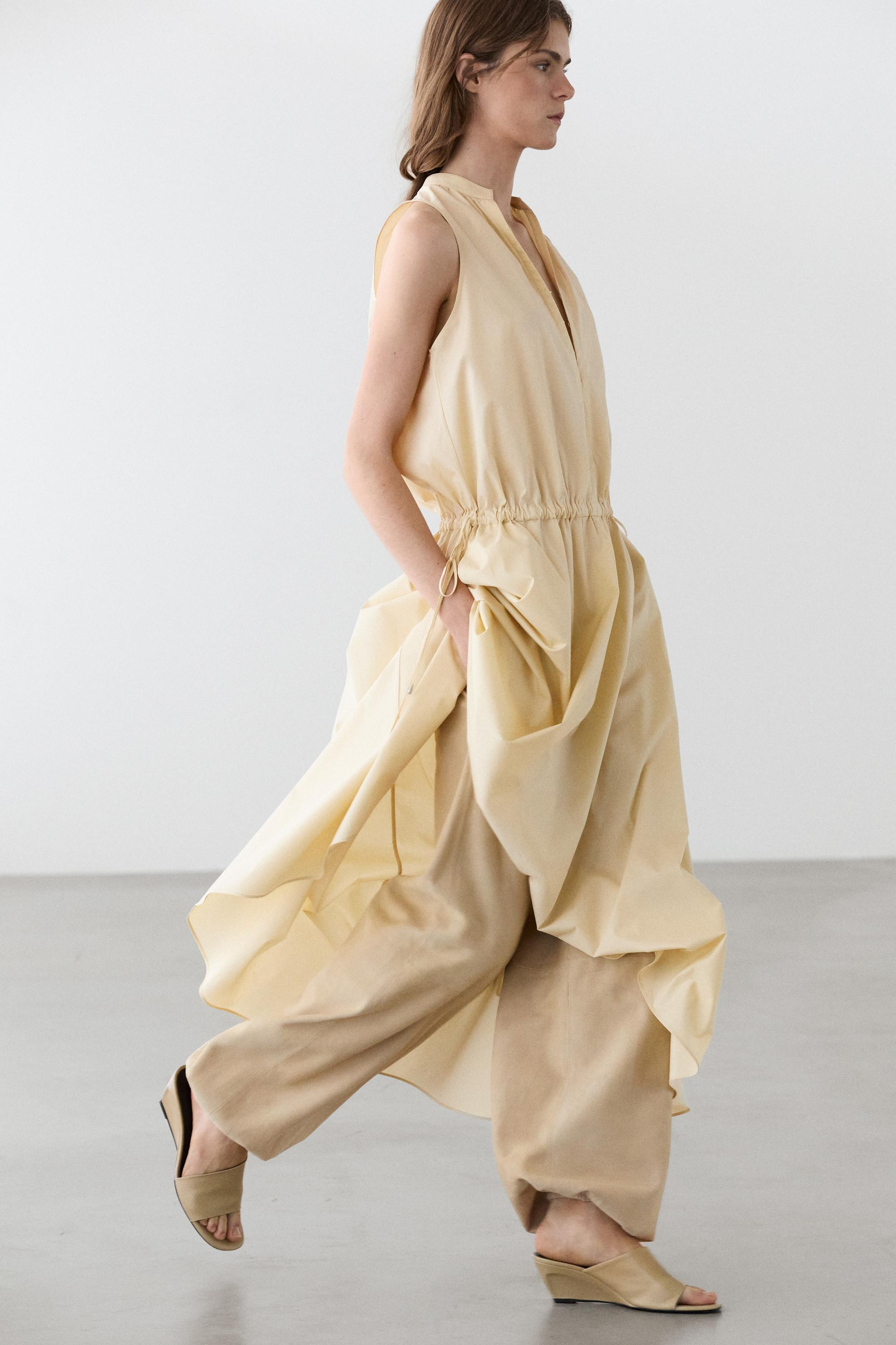 100% cotton midi dress with elasticated waist | Massimo Dutti UK