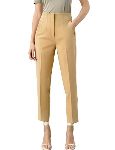 Ugerlov Women's High Waisted Dress Pants Work Business Casual Slacks Tapered Ankle Pants with Pockets, Khaki XX-Large | Amazon (US)
