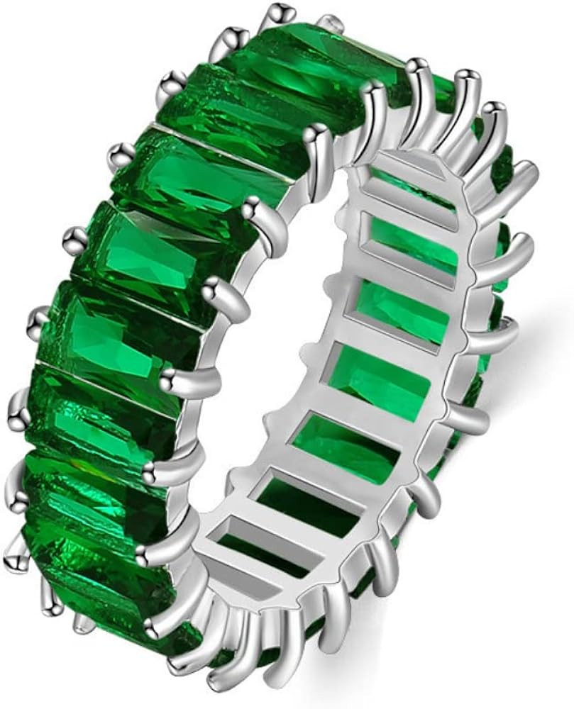 Fuqimanman2020 Cubic Zirconia Emerald Cut Eternity Ring Colorful Eternity Rainbow Ring Multi Colo... | Amazon (US)