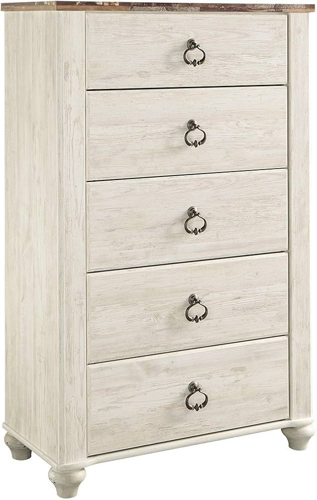 Signature Design by Ashley Willowton 5 Drawer Chest of Drawers, Two-tone Brown and Whitewash | Amazon (US)
