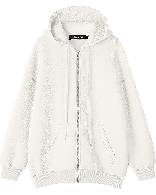 MEROKEETY Womens Long Sleeve Hoodies Oversized Full Zip Drawstring Sweatshirt Quilted Jackets wit... | Amazon (US)