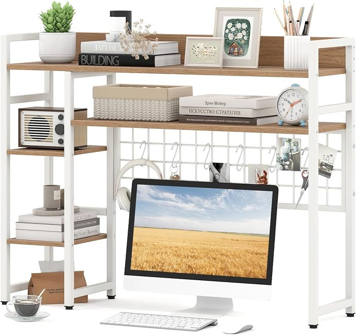 Tangkula Desktop Bookshelf for Computer Monitor Up to 32\u201d, Countertop Storage Hutch with 4 O... | Amazon (US)