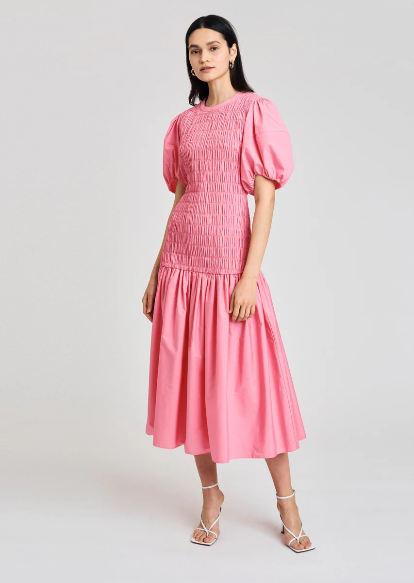 Amaya Smocked Dress - Peony | Derek Lam