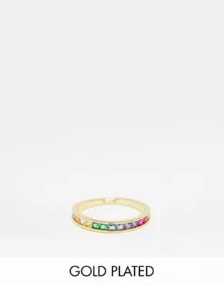 Pieces exclusive 18k plated rainbow stacking ring in gold | ASOS (Global)