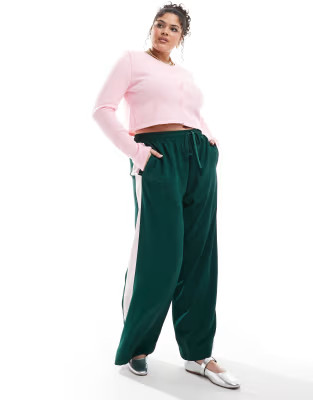 ASOS DESIGN Curve pull on trousers with contrast panel in forest green | ASOS | ASOS (Global)