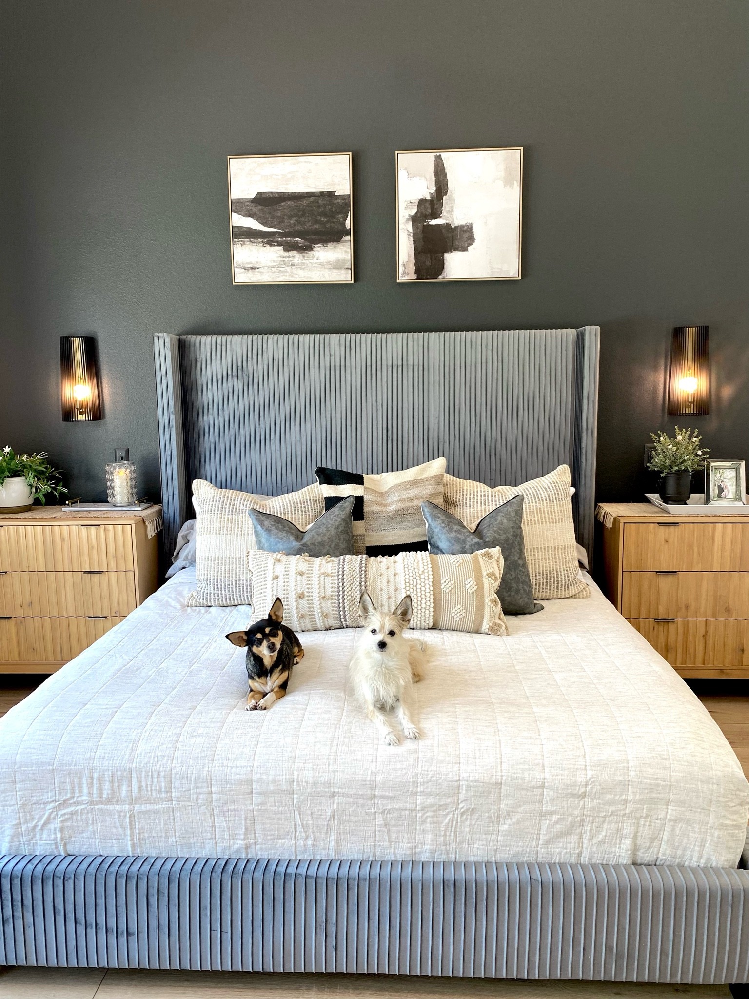 Bedroom links saved here! King bed frame, upholstered bed, oversized nightstand, wall sconce, wall art. 

#LTKhome #LTKsalealert #LTKSeasonal