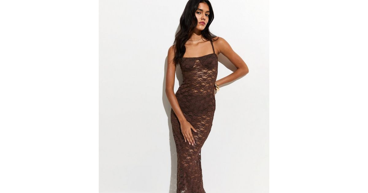 Dark Brown Semi Sheer Lace Beach Maxi Dress | New Look | New Look (UK)