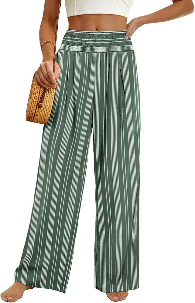 PrinStory Womens Summer Mix Cotton Linen Palazzo Pants High Waisted Wide Leg Long Lounge Trousers... | Amazon (US)