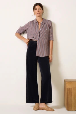 PAIGE Women's Anessa 31'Cord w/ Stich Utility Pockets Wide Leg Pants, Size 26, Navy Blue | Evereve