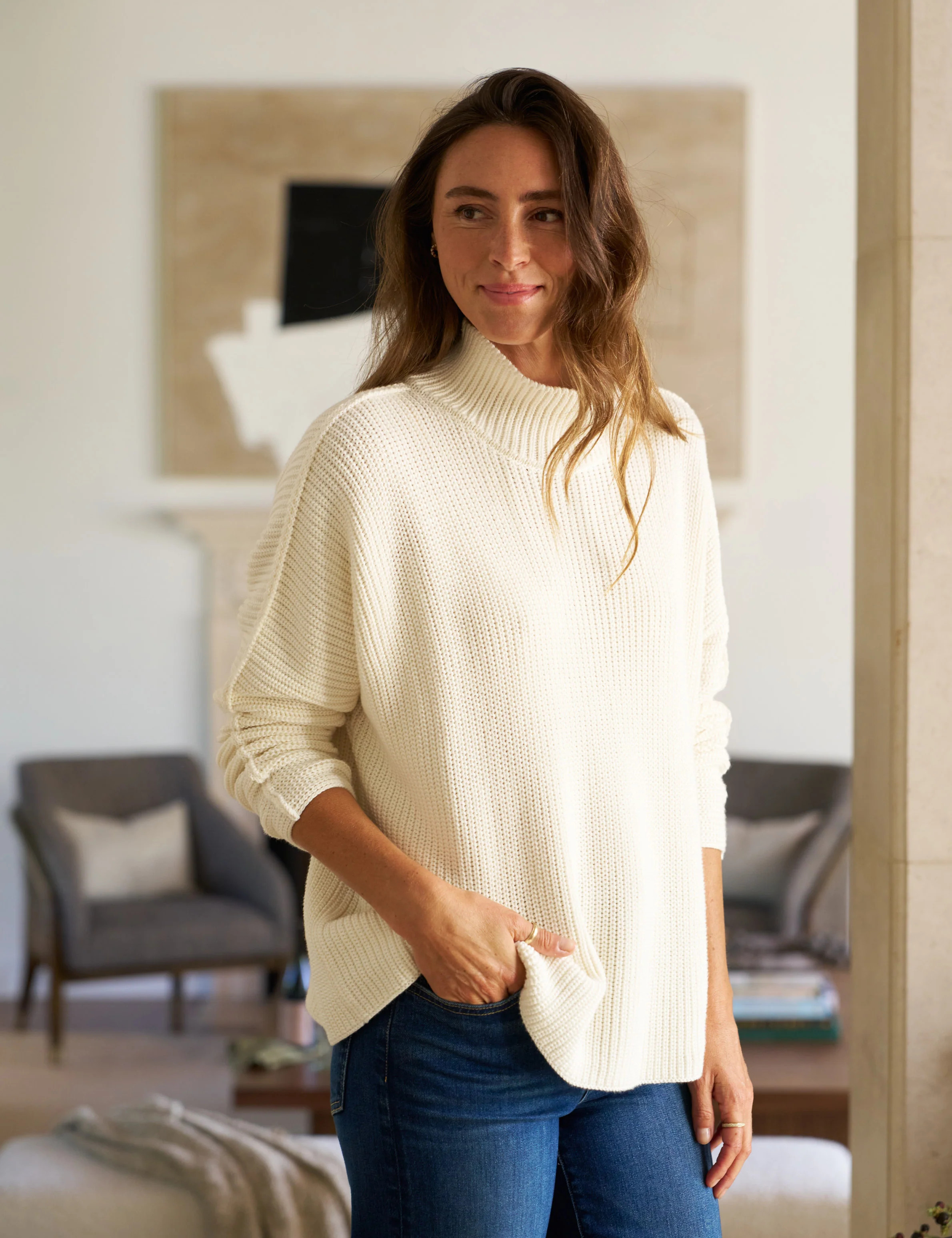 MONTECITO TURTLENECK Ivory, Pure Italian Cotton | Frank & Eileen