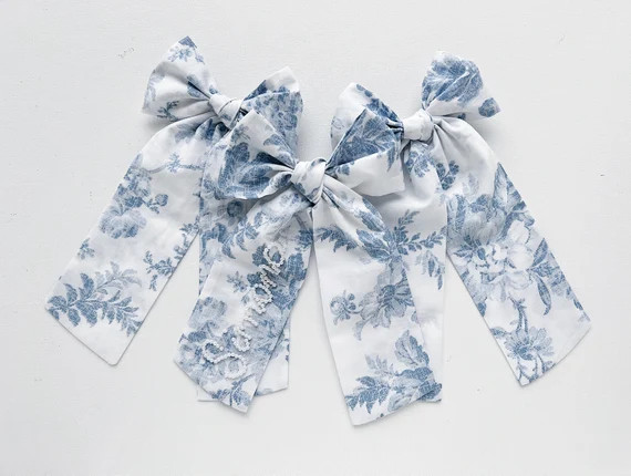 Blue Toile Heirloom Beaded Custom Name Bow | Etsy | Etsy (US)