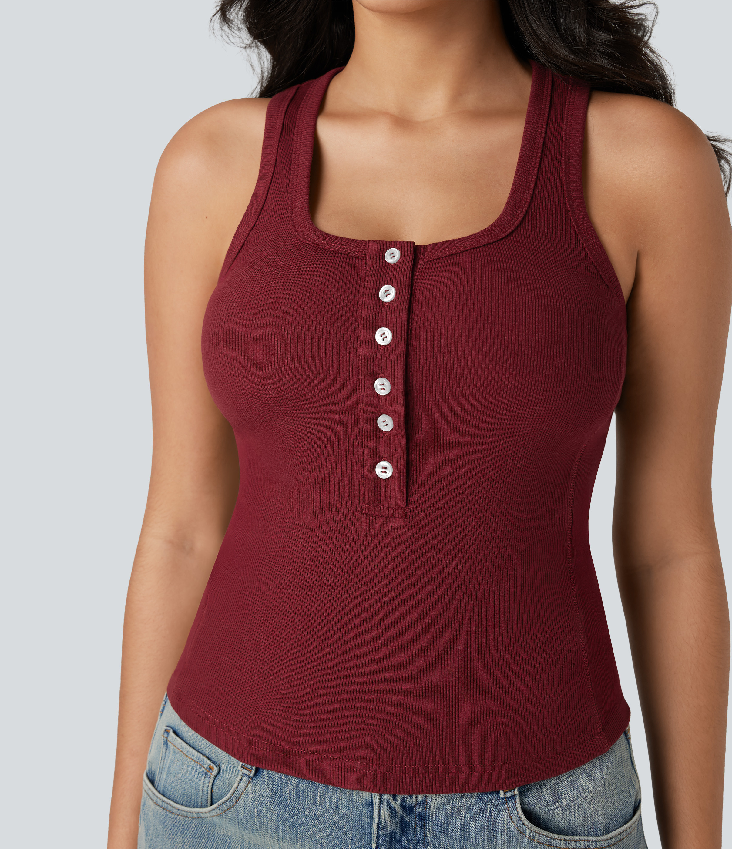 Women’s Ribbed Knit Henley Sleeveless Slim Casual Top - Halara | HALARA