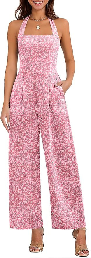 ANRABESS One Piece Jumpsuits for Women Summer Off Shoulder Halter Wide Leg Dressy Casual Rmpers 2... | Amazon (US)