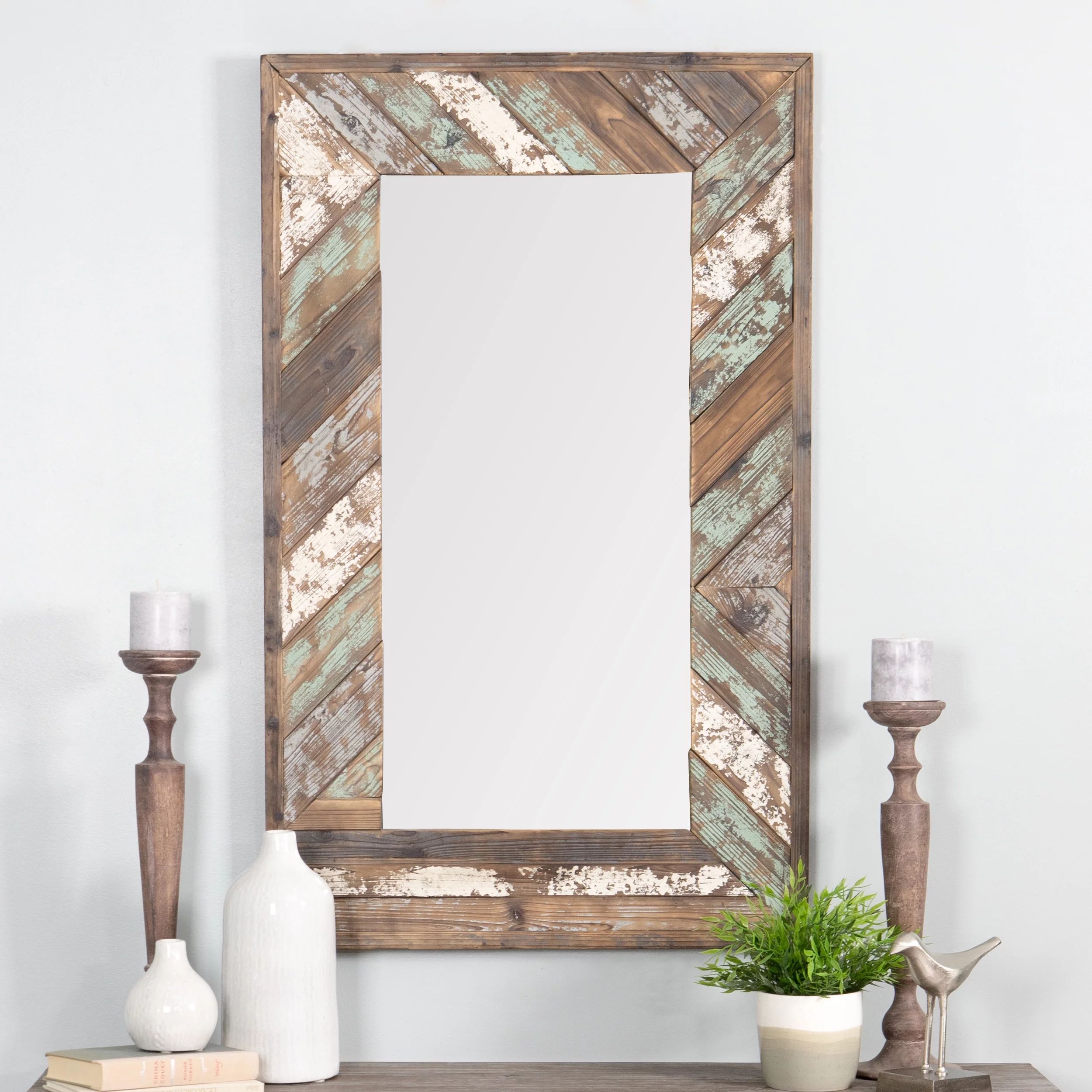 Brogan Distressed Wood Slat Wall Mirror Multi-Colored 43" x 26" by Aspire - Walmart.com | Walmart (US)