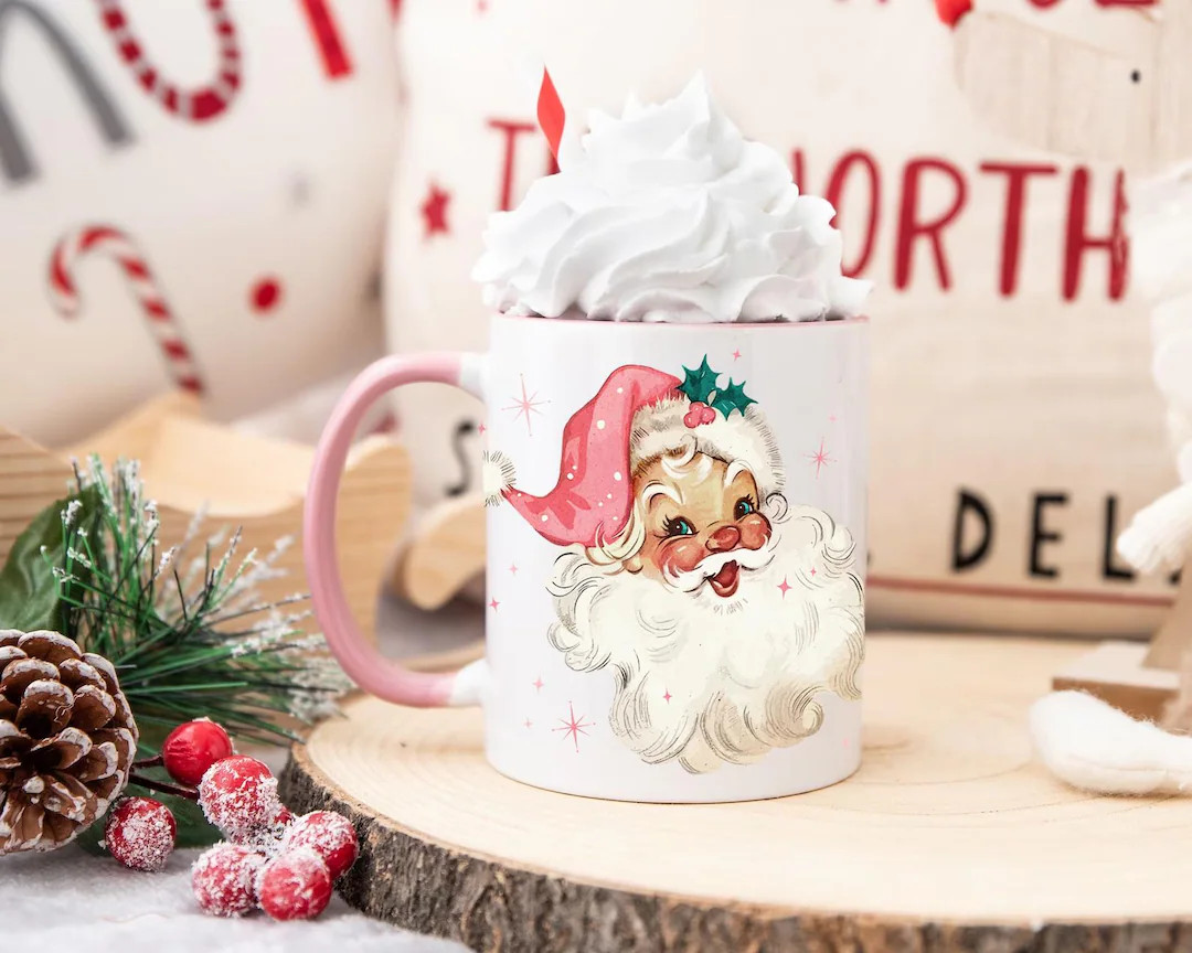 Retro Pink Santa Claus Mug: Vintage Christmas Ceramic Mug - Etsy | Etsy (US)