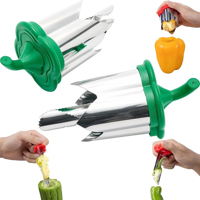 Pepper Seed Corer Remover, Upgrade 2 in 1 Bell Pepper Cutter Quickly Cutting and Deseeding Bell Pepper Corer Tool for Vegetables Kitchen Gadget | Amazon (US)