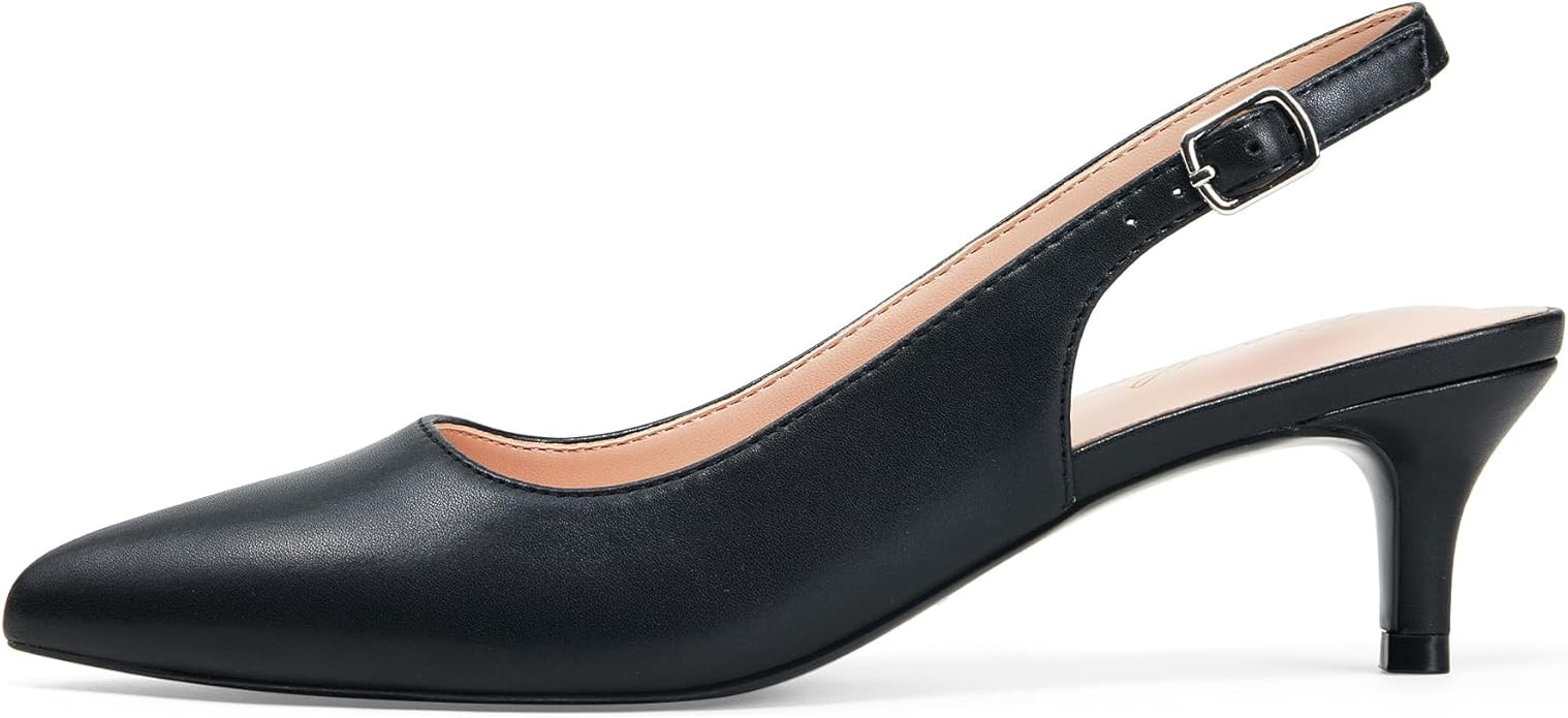 GENSHUO Low Kitten Heels Women's Slingback Dressy Pumps Pointed Closed Toe Ankle Strap Elegant We... | Amazon (US)