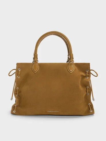 Sahara Sand Large Nylah Grommet Lace-Up Tote Bag | CHARLES & KEITH | Charles & Keith US
