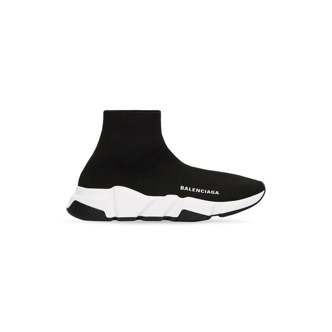 Speed Recycled Knit Sneaker in black knit, white and black sole unit | Balenciaga