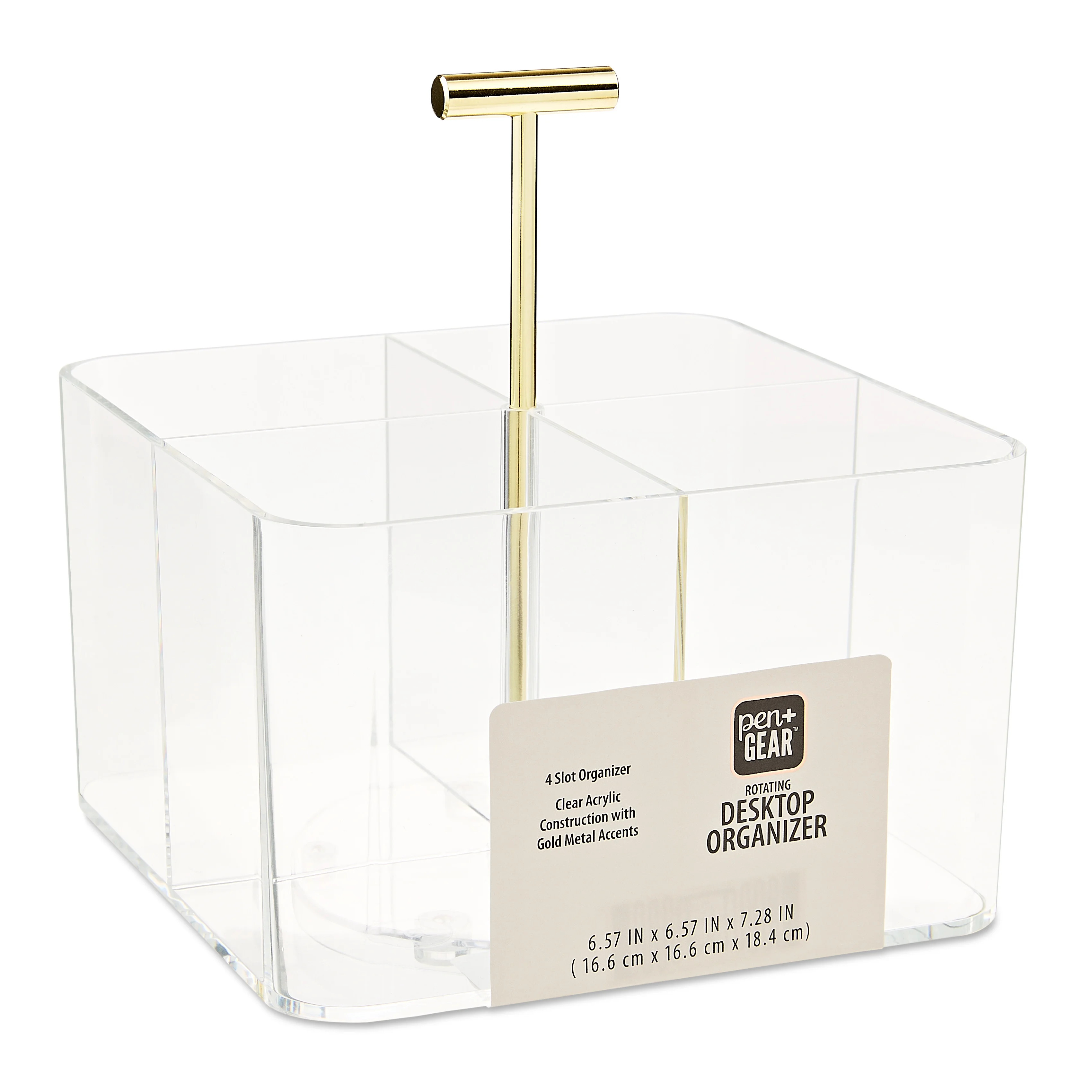 Pen+Gear Acrylic Rotating Desk Organizer, 6.57 in x 6.57 in x 7.28 in, 4 Compartments, Clear | Walmart (US)