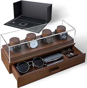 Watch Display Case Watch Holder - Wood Mens Watch Case Watch Box Organizer for Men Watch Boxes - ... | Amazon (US)