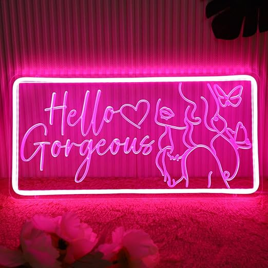 Britrio Hello Gorgeous Neon Sign Wall Decor Pink Led Neon Light Heart Butterfly Wall Art Sign for... | Amazon (US)