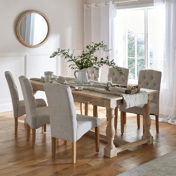 Bridget 6-8 Seater Rectangular Extendable Dining Table, Whitewash Mango Wood | Dunelm