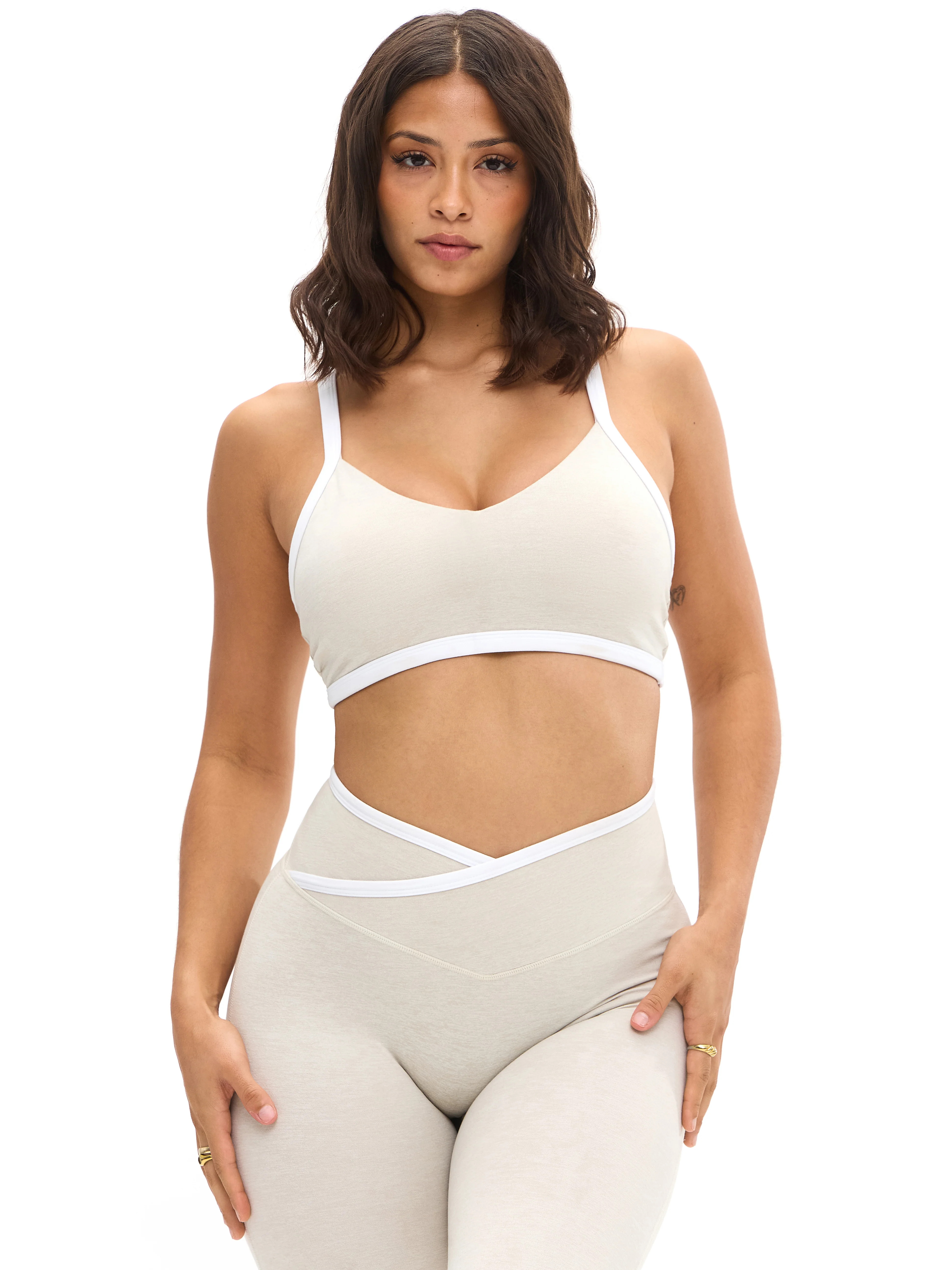 Dream Heather Contrast Sports Bra - Bone and Ivory M | Buffbunny