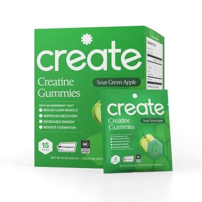 Create Wellness Gummies Made with Pure Creatine Monohydrate NSF Certified for Sport - Sour Green Apple - 45ct/15 Servings | Target