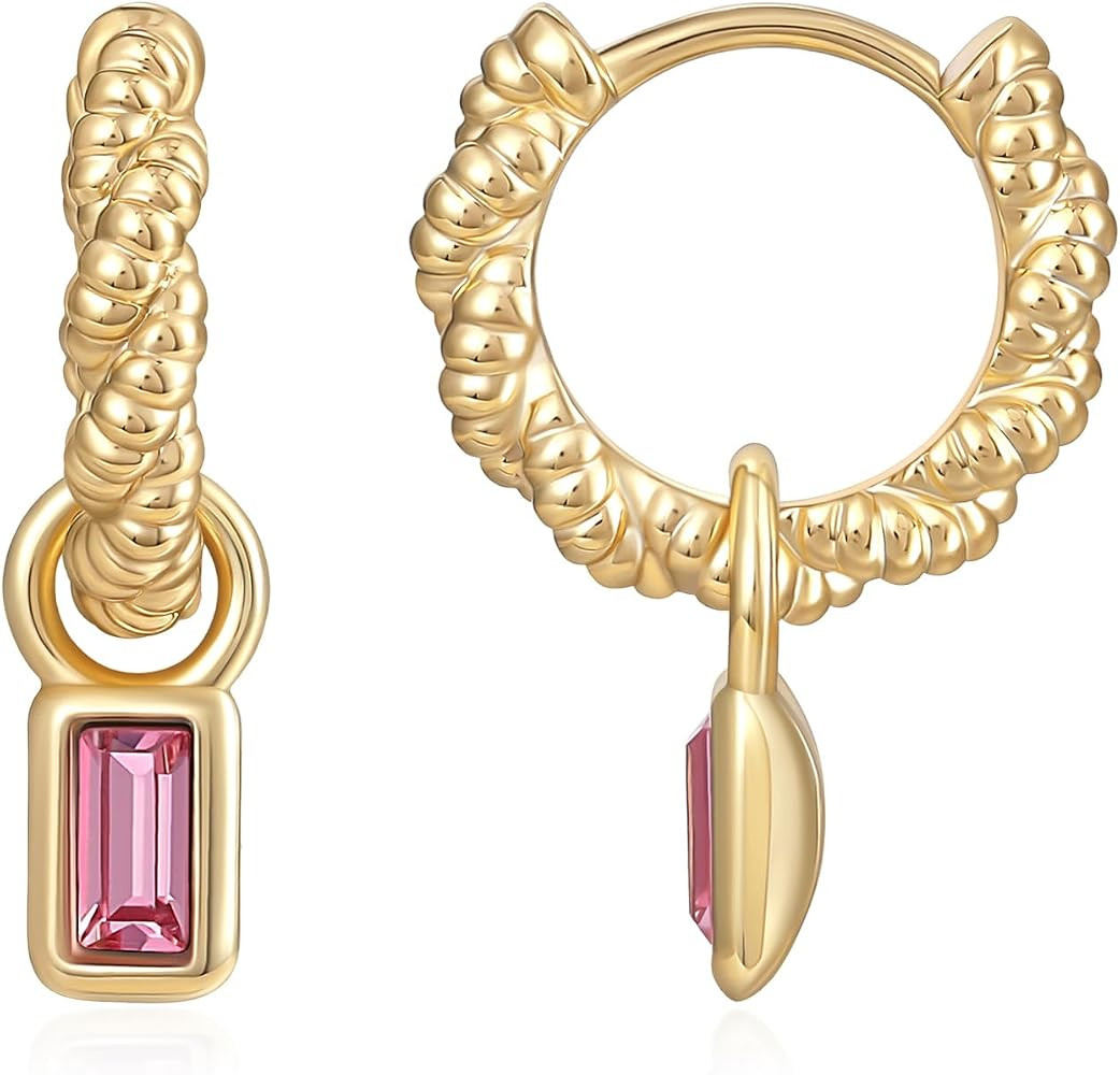 Shinyso 14K Gold Plated Hoops Earrings for Women Dainty Twist Small Tiny Emerald Cut Cubic Zircon... | Amazon (US)