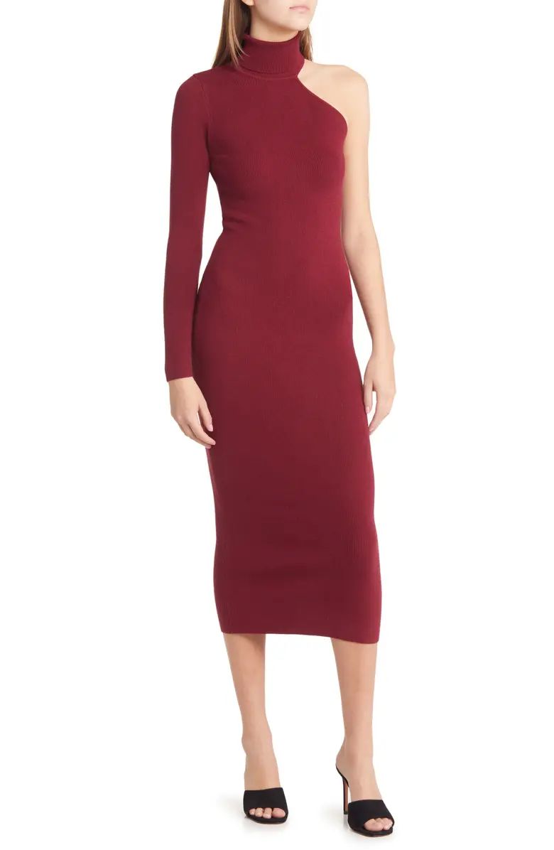 Bardot Asymmetric Single Long Sleeve Midi Dress | Nordstrom | Nordstrom