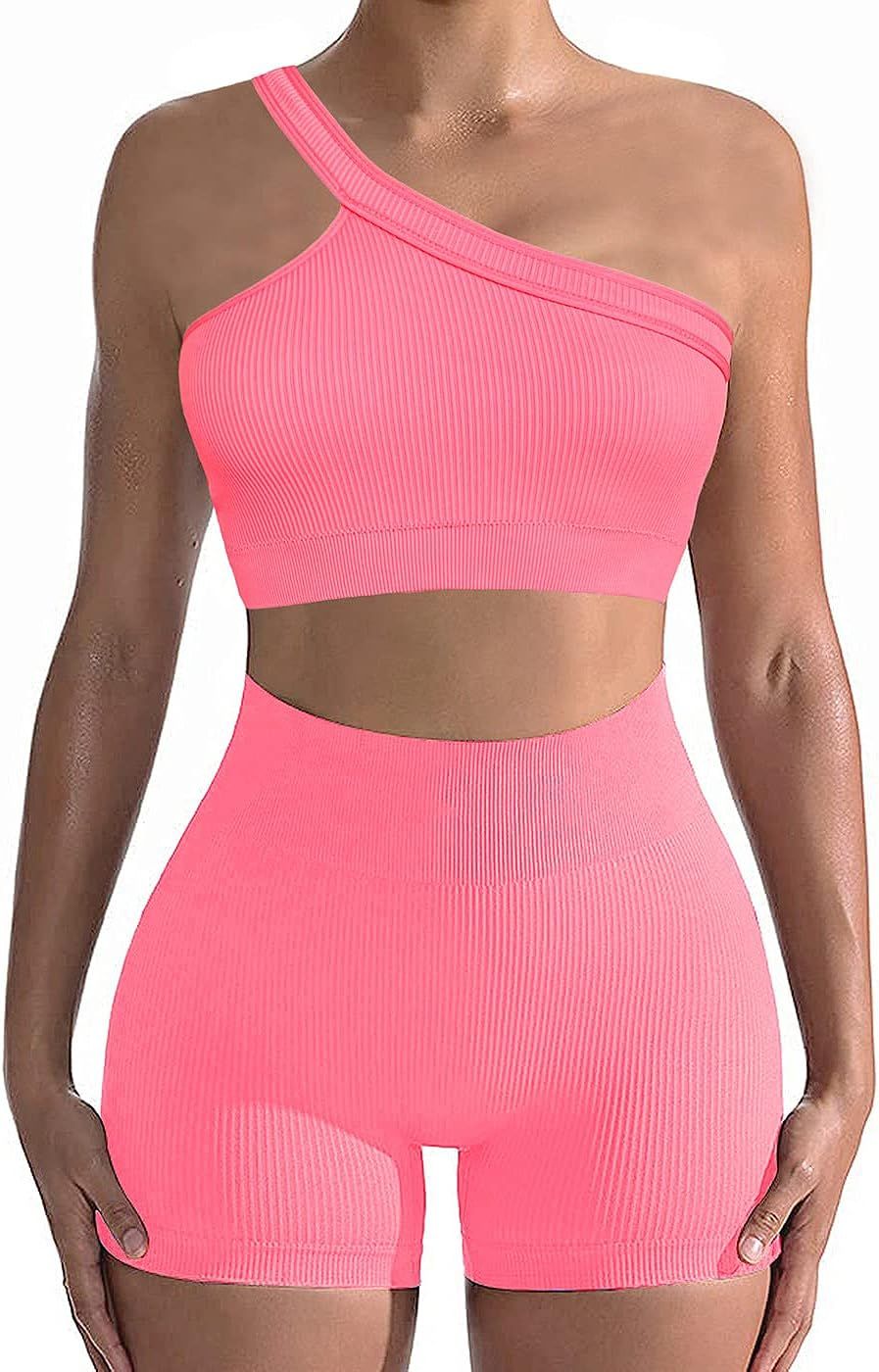 Two Piece Workout Set for Women, Sexy One Shoulder Matching Crop Tank Top Set Outfits for Women | Amazon (US)