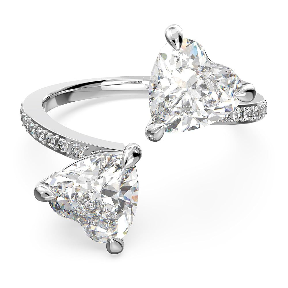 Swarovski Attract Soul Double Heart Ring Collection, Rhodium Finish, Clear Crystals | Amazon (US)