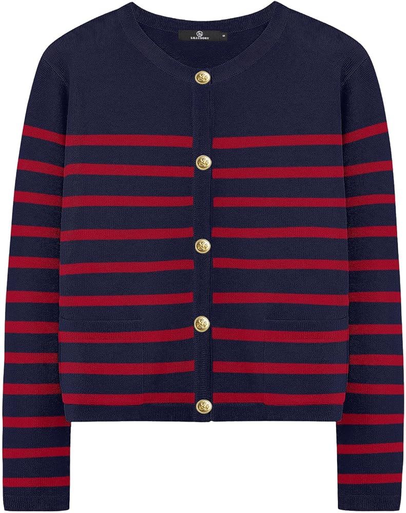 LILLUSORY Women's Striped Cardigan Sweaters Fall Oufits Clothes Fashion Trendy Long Sleeve Tops C... | Amazon (US)