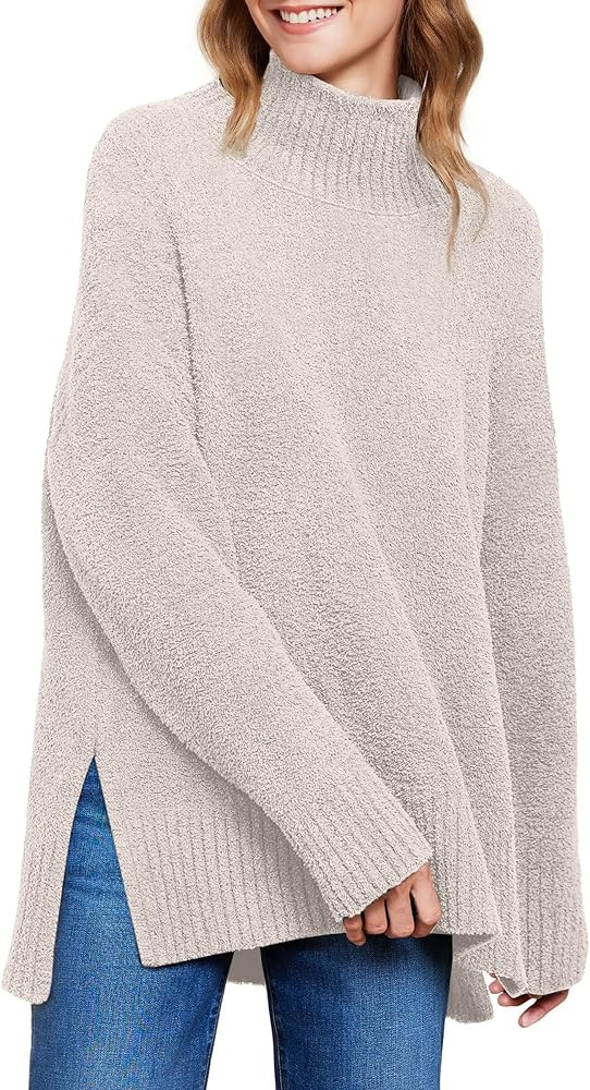 ANRABESS Women Oversized Turtleneck Long Sleeve Fuzzy Knit Slit Side Chunky Warm Pullover Sweater... | Amazon (US)