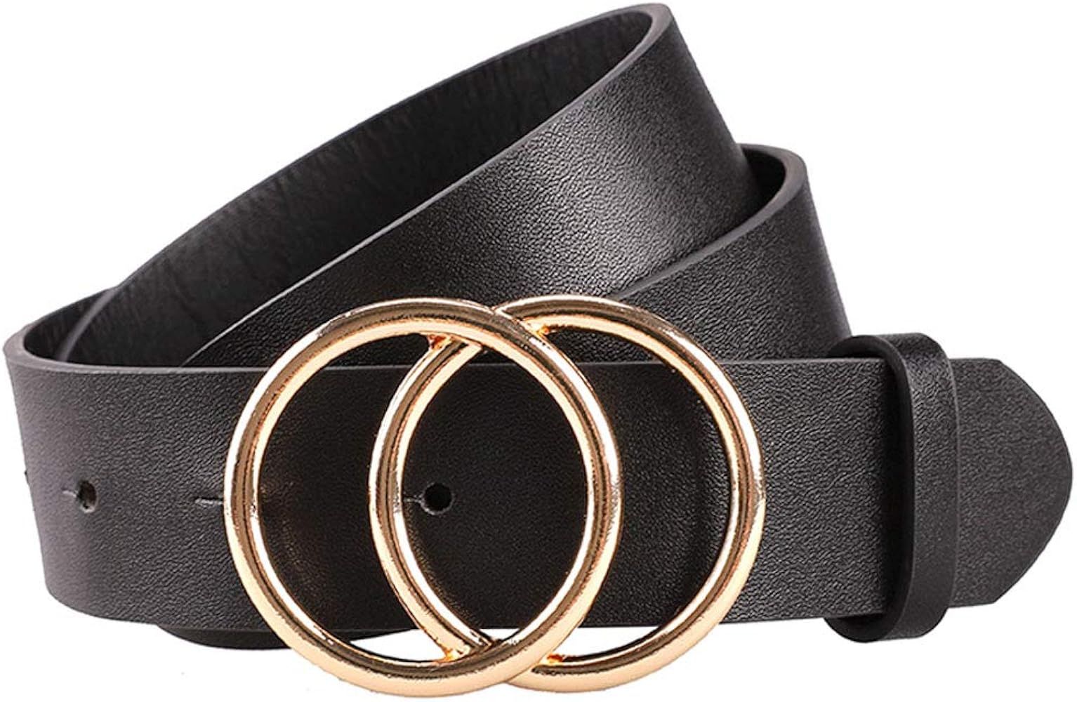 Ifendei Women's Leather Belt with Gold Double O-Ring Buckle for Jeans | Amazon (US)