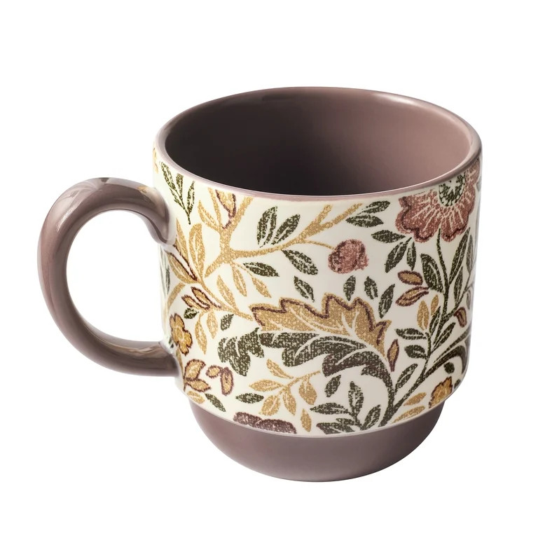Better Homes & Gardens Edith Vine Floral 14 oz Stoneware Stacking Mugs with Metal Storage Rack, 5... | Walmart (US)