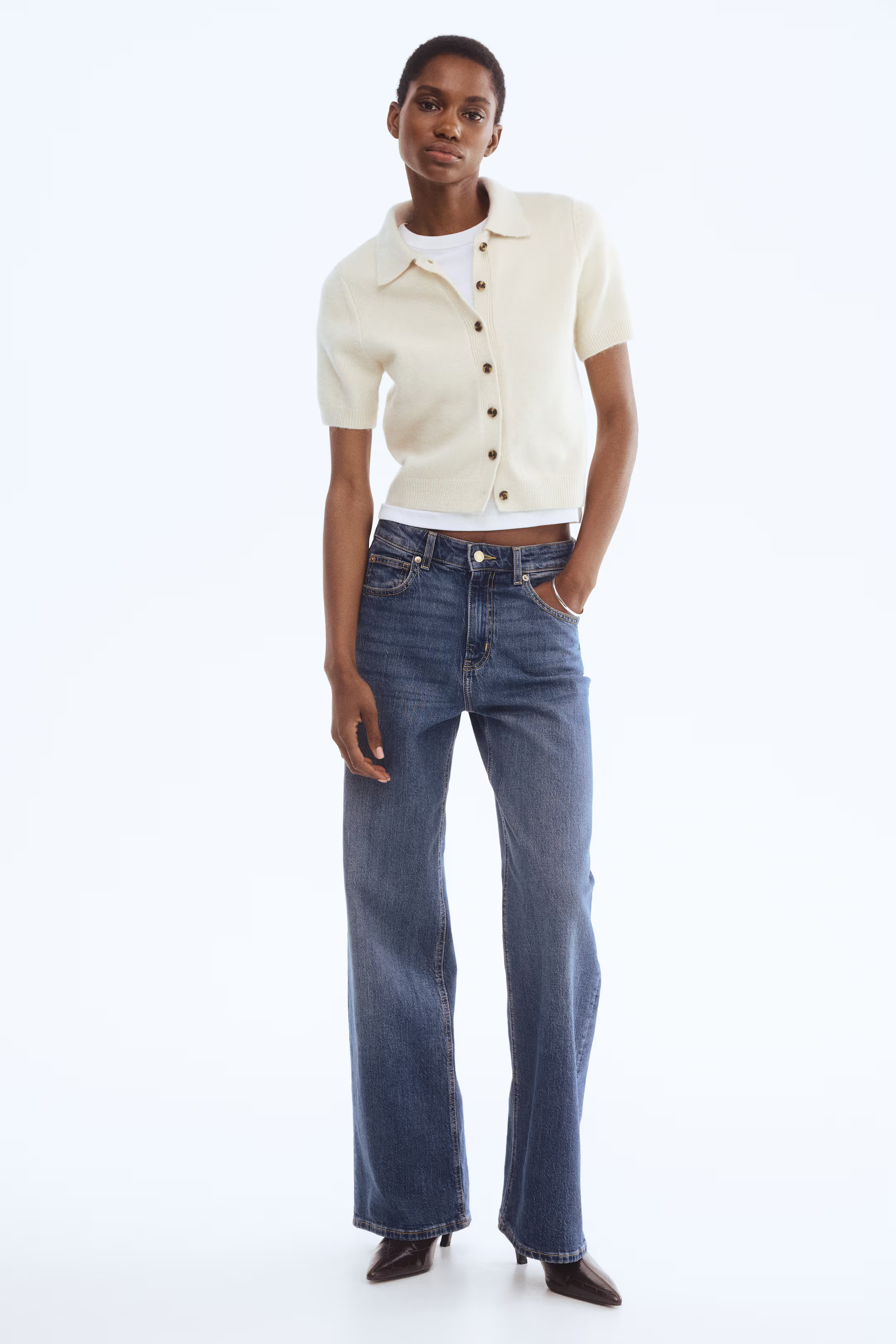 Short-Sleeved Cardigan with Collar | H&M (US + CA)