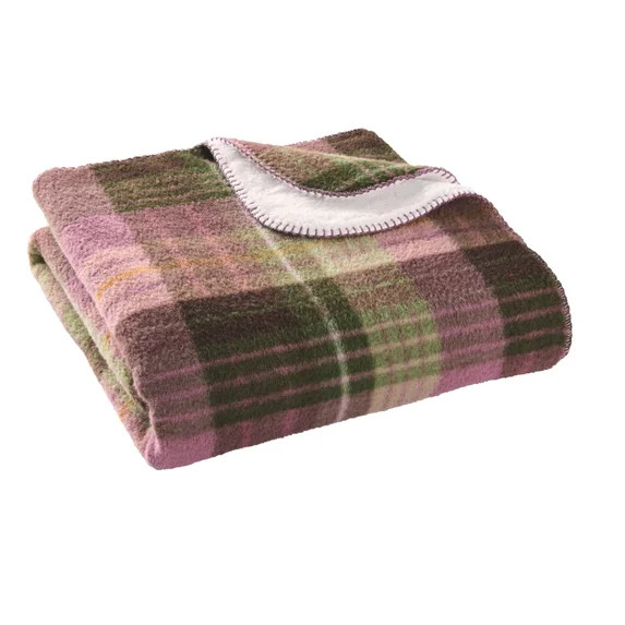 Better Homes & Gardens Plaid Reversible Faux Wool to Faux Fur Oversized Couch Throw Blanket, Viol... | Walmart (US)