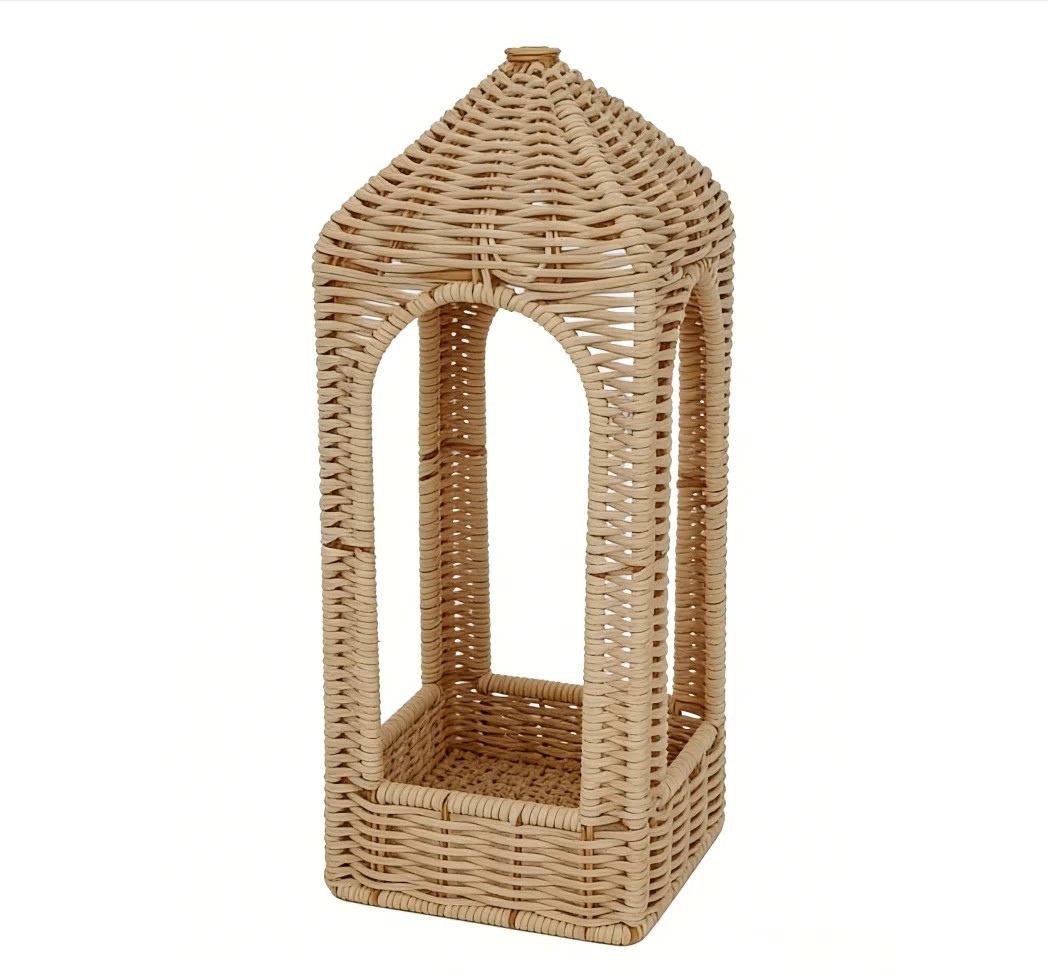 Tower-Shaped Woven Wicker Lantern, Rattan Decorative Tabletop Candle Holder for Indoor Outdoor, N... | Walmart (US)