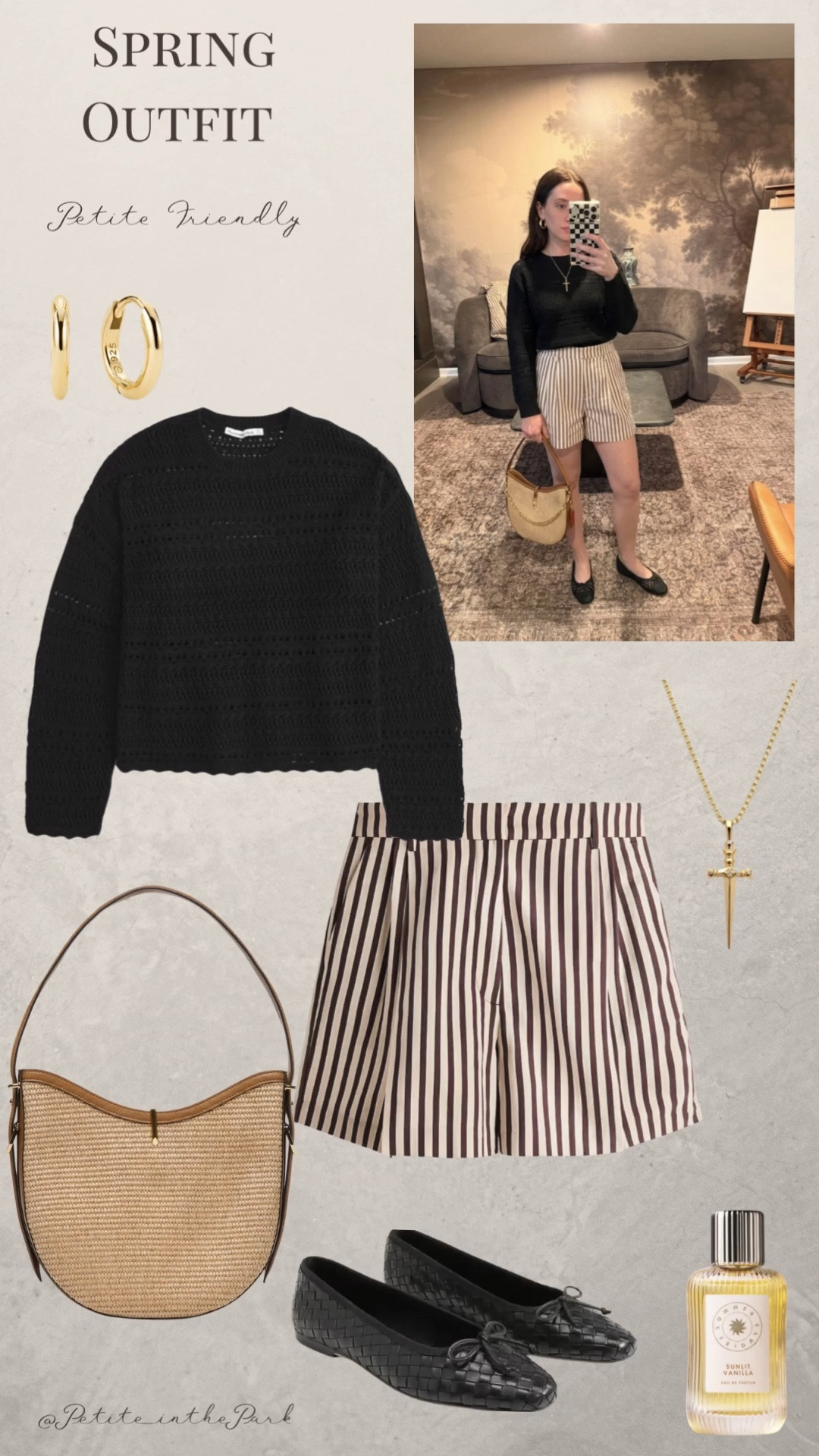 Spring petite outfit  

Spring outfit, spring trends, casual spring outfit, petite spring outfit, spring fashion, spring style, petite style, petite spring style, casual petite outfit, black top, sweater, high waisted shorts , striped shorts, flats , black flats,  shoulder bag, rattan bag, brown bag, brown purse, gold earrings, gold hoop earrings, gold necklace, minimal jewelry  #casualoutfit #petiteoutifts #springoutfits #springoutfit2026 #springtrends

#LTKPetite #LTKootd #LTKSeasonal