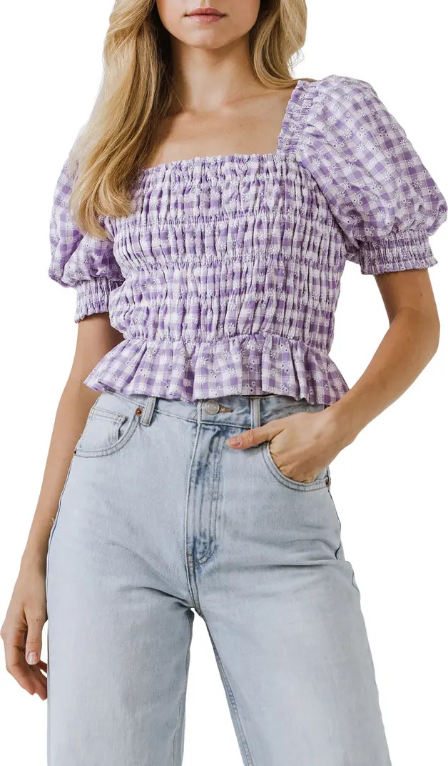 English Factory Embroidered Smocked Top | Nordstrom | Nordstrom